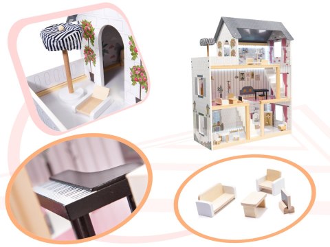 Domek dla lalek drewniany MDF + mebelki 78cm czarny LED Domek dla lalek drewniany MDF + mebelki 78cm czarny LED