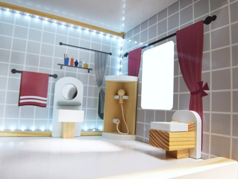 Domek dla lalek drewniany MDF + mebelki 78cm czarny LED Domek dla lalek drewniany MDF + mebelki 78cm czarny LED