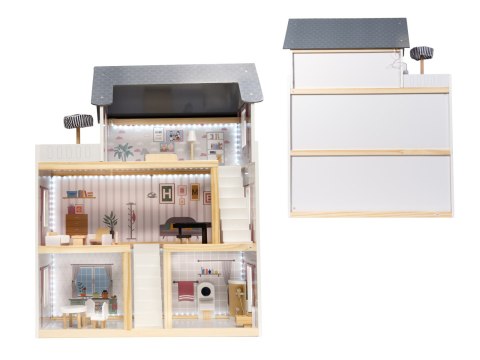 Domek dla lalek drewniany MDF + mebelki 78cm czarny LED Domek dla lalek drewniany MDF + mebelki 78cm czarny LED