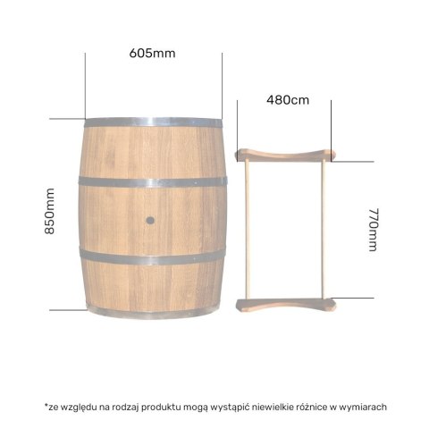Beczka dębowa 200l z dębu Quercus robur + stojak Beczka dębowa 200l z dębu Quercus robur + stojak