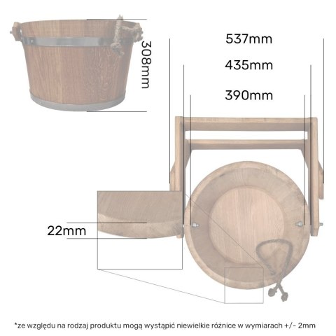 Wiadro prysznicowe do sauny drewniane dębowe 30l Wiadro prysznicowe do sauny drewniane dębowe 30l